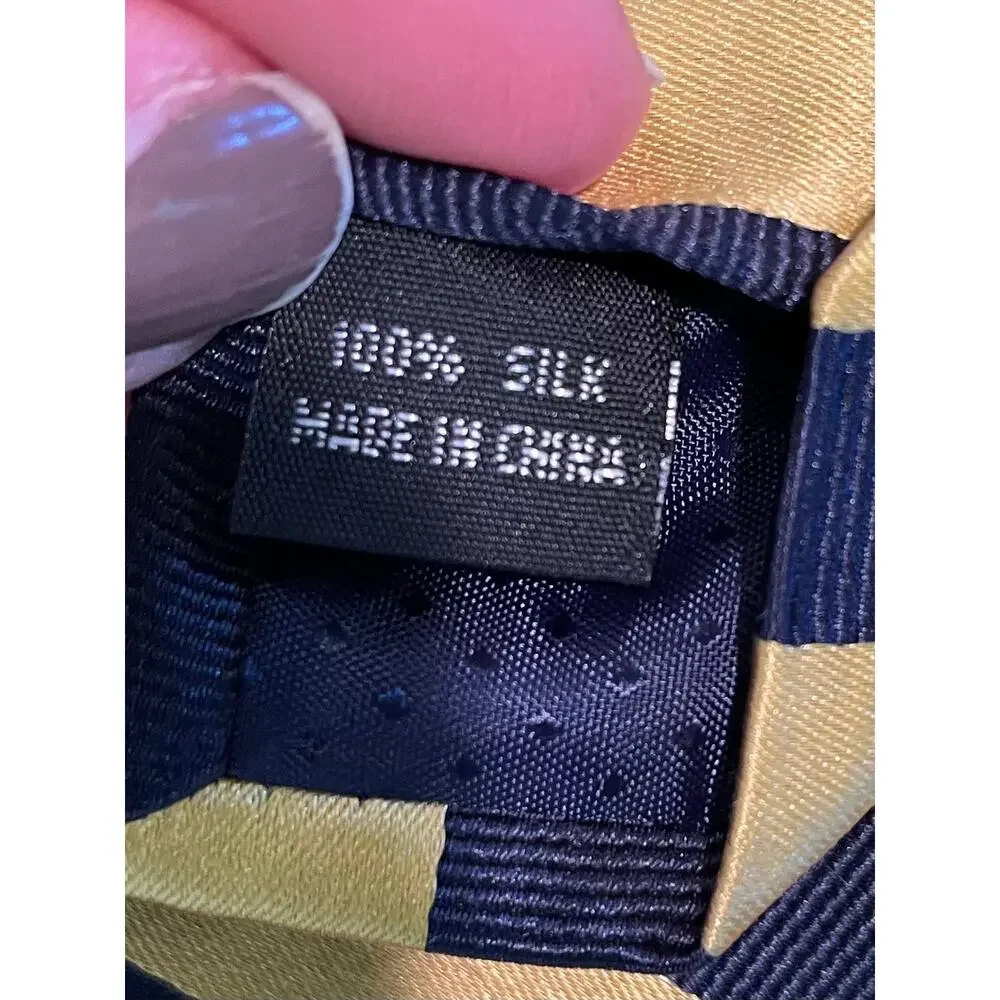 Parsley Luxury Neckwear Yellow Navy Diagonal Striped Silk Tie, 58.5